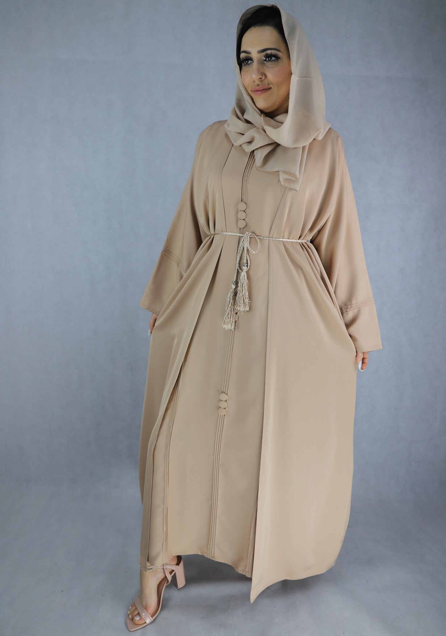 Simple Yet Elegant Four Piece Blush Colour Abaya.