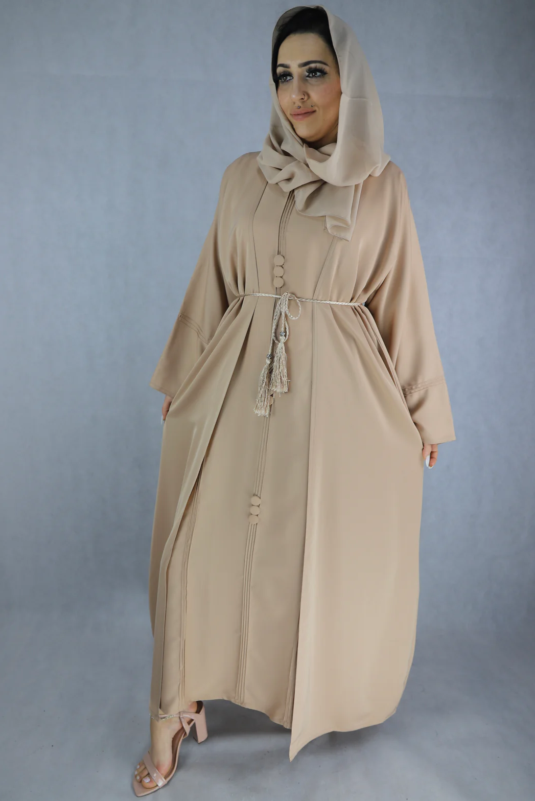 Simple Yet Elegant Four Piece Blush Colour Abaya.