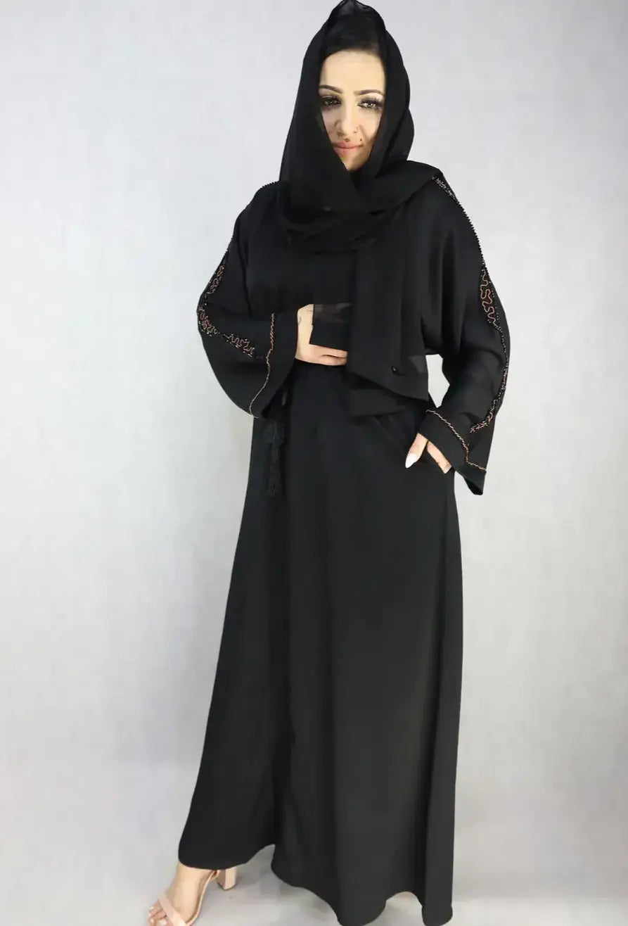 Hand Stone Work Black Color Abaya Modest Dresses For Women.