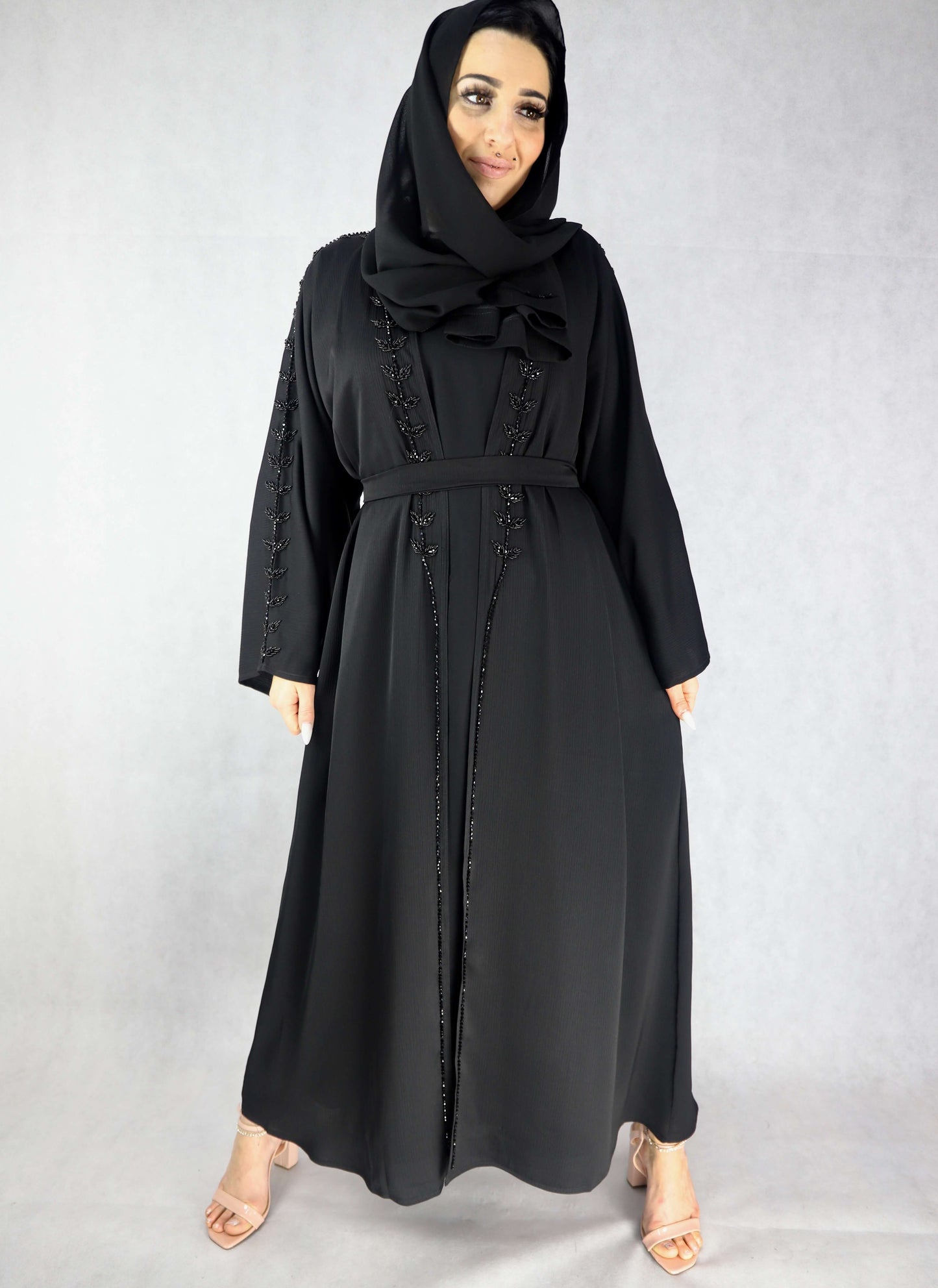 Party Wear Black Abaya With Inner Slip Dress, Beautiful Stone Handwork