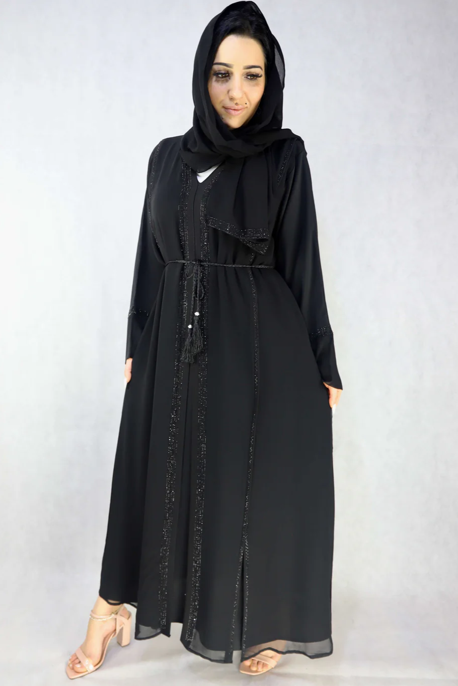 chiffon Abaya And zoom material black abaya For Women with  pockets.